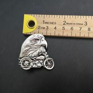 Vintage Motorcycle with Eagle Head Lapel Pin Vest Jacket Pin Silver Tone